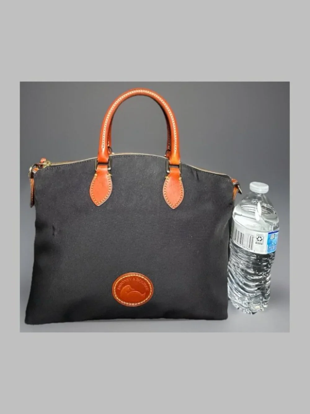 Dooney & Bourke Black Nylon Satchel Shoulder Tote Bag Brown Leather Trim COA